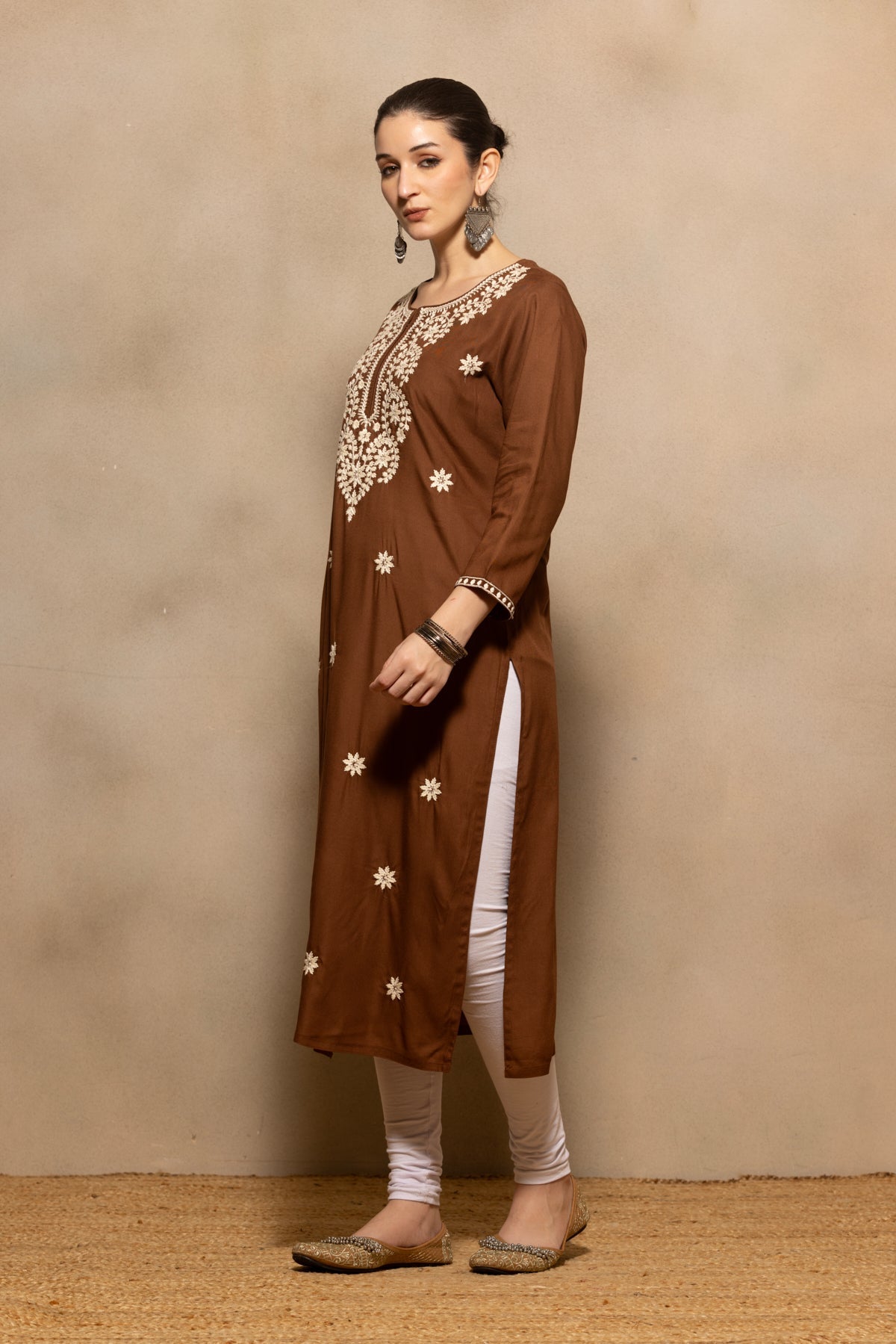 Brown Embroidered Kurta
