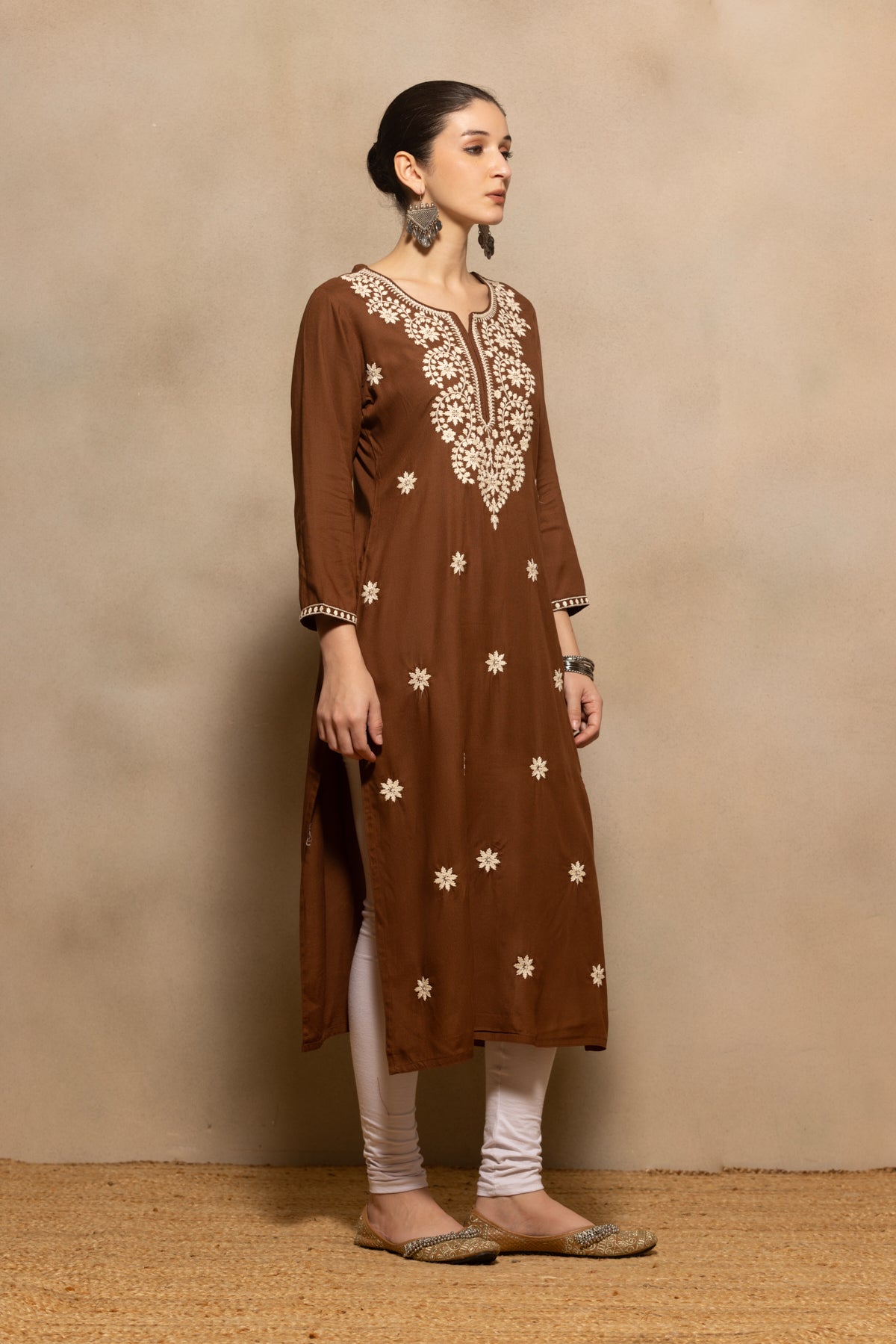 Brown Embroidered Kurta