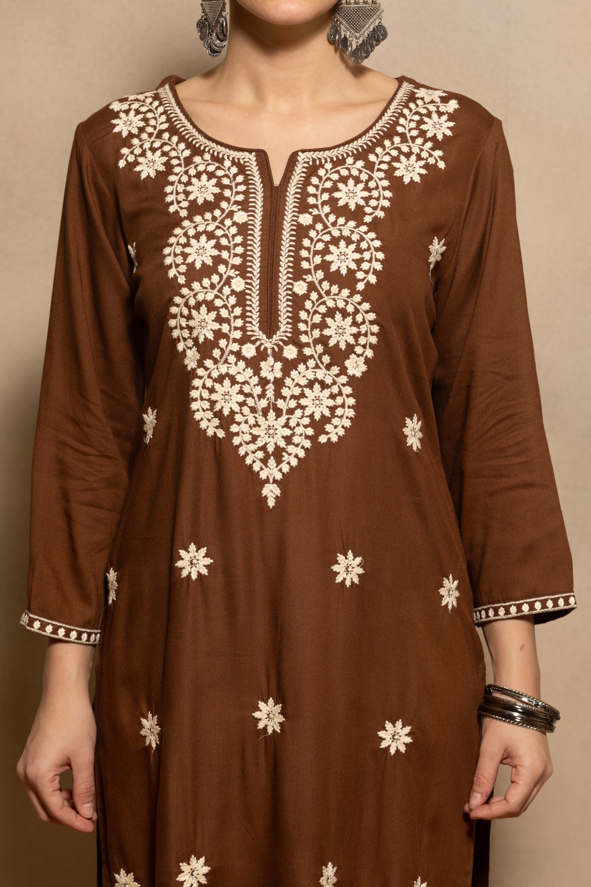 Brown Embroidered Kurta
