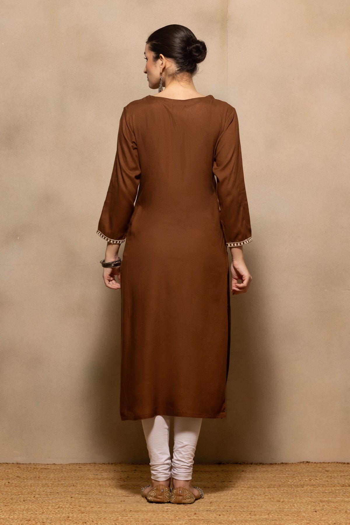 Brown Embroidered Kurta