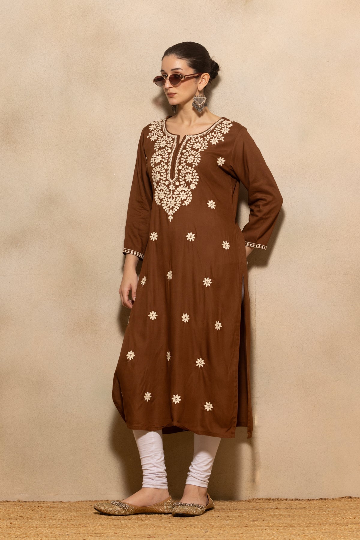 Brown Embroidered Kurta