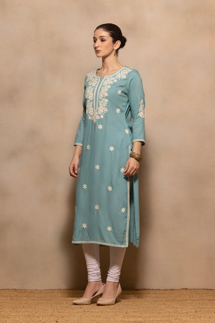Green Embroidered Kurta