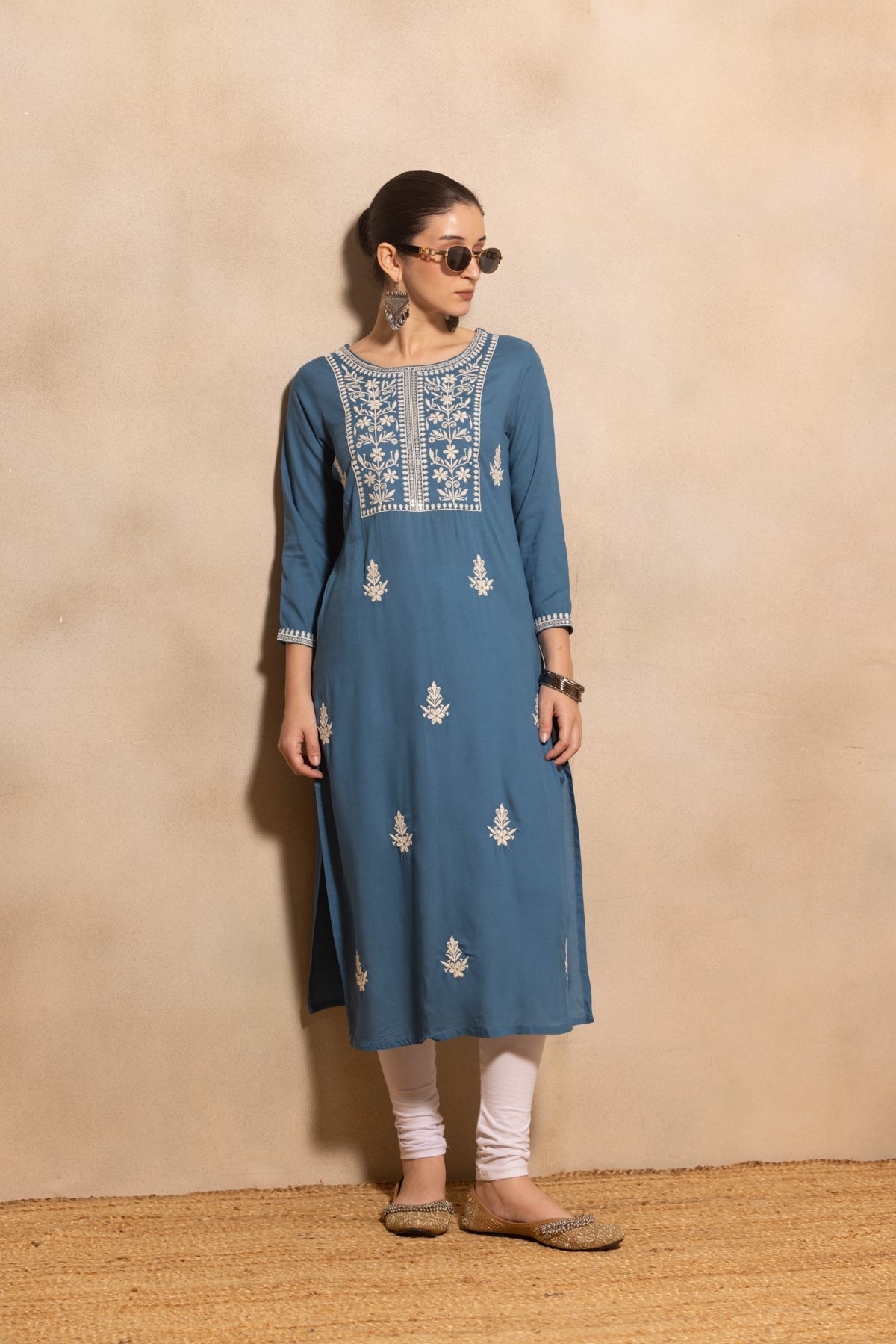 Teal Embroidered Kurta Set