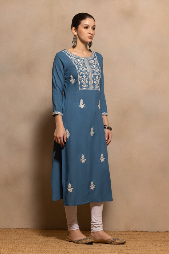 Teal Embroidered Kurta Set