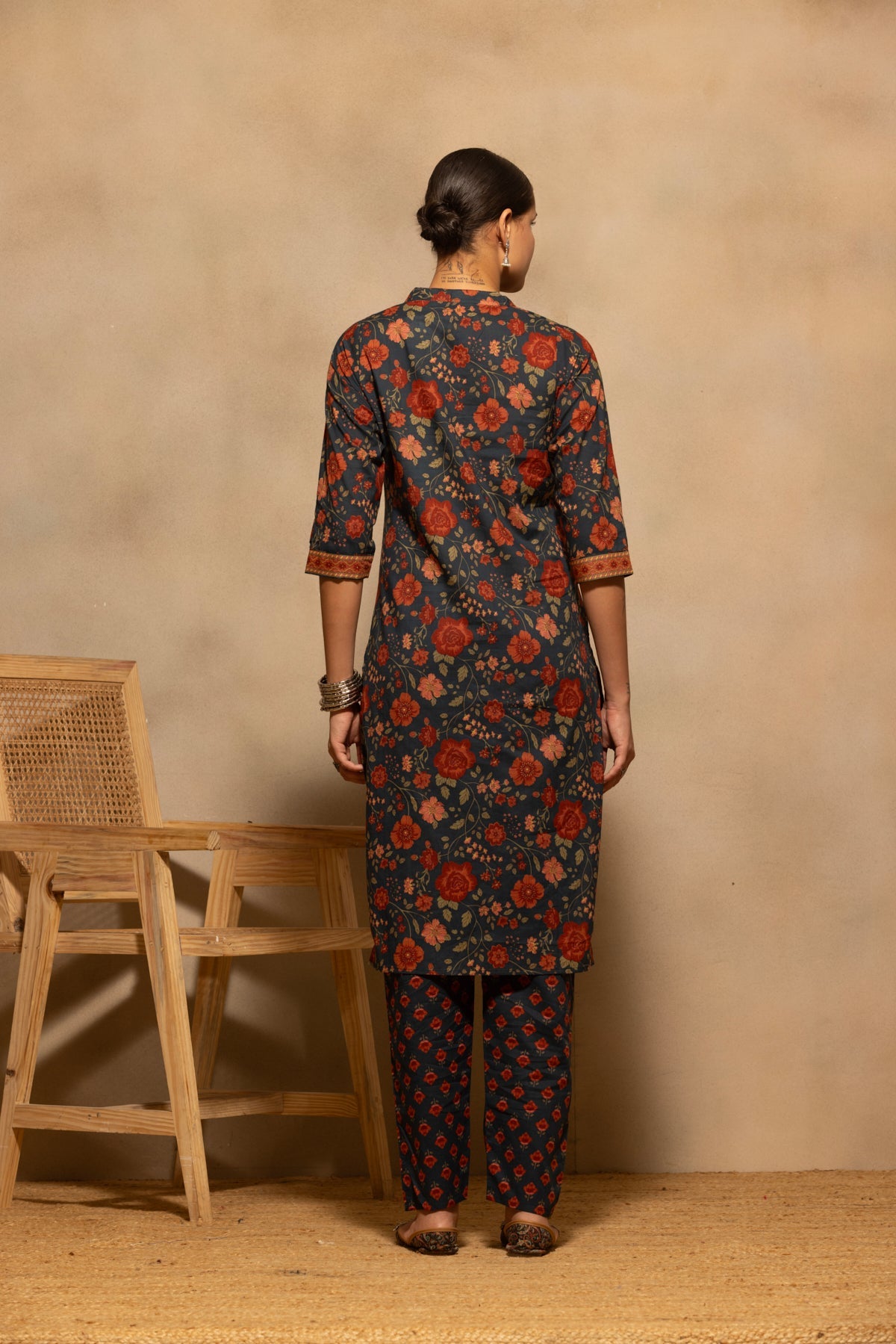 Teal Floral Printed Kurta 3 Pcs Set