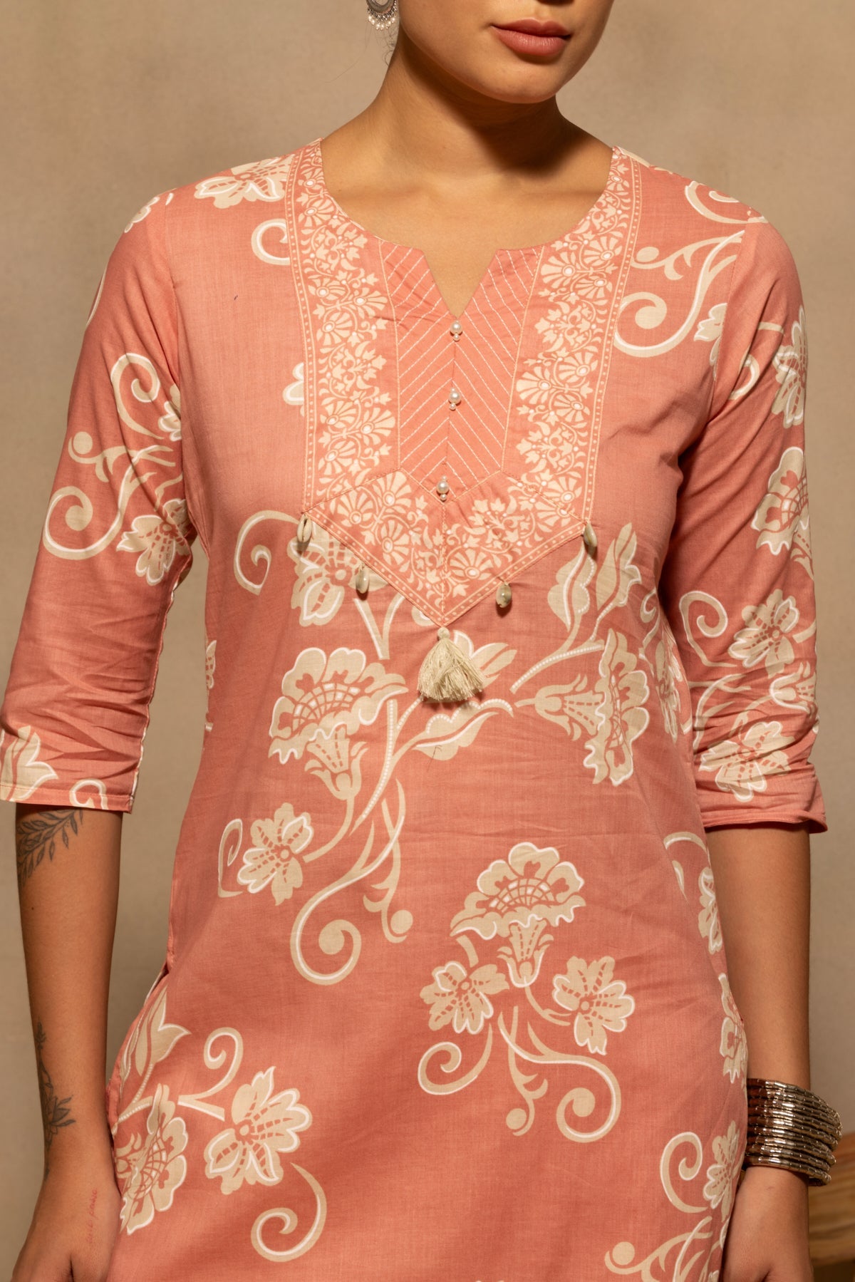 Pink Floral Printed Kurta 3 Pcs Set