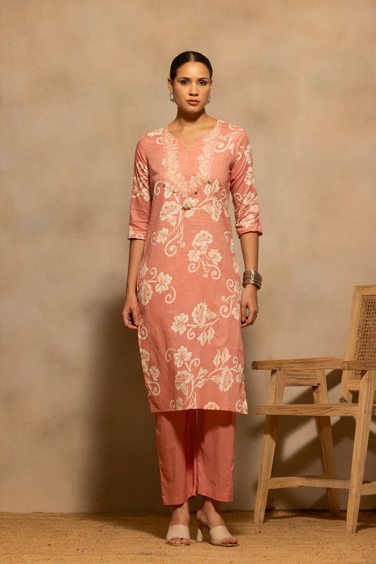 Pink Floral Printed Kurta 3 Pcs Set