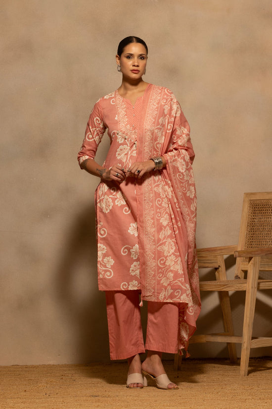 Pink Floral Printed Kurta 3 Pcs Set