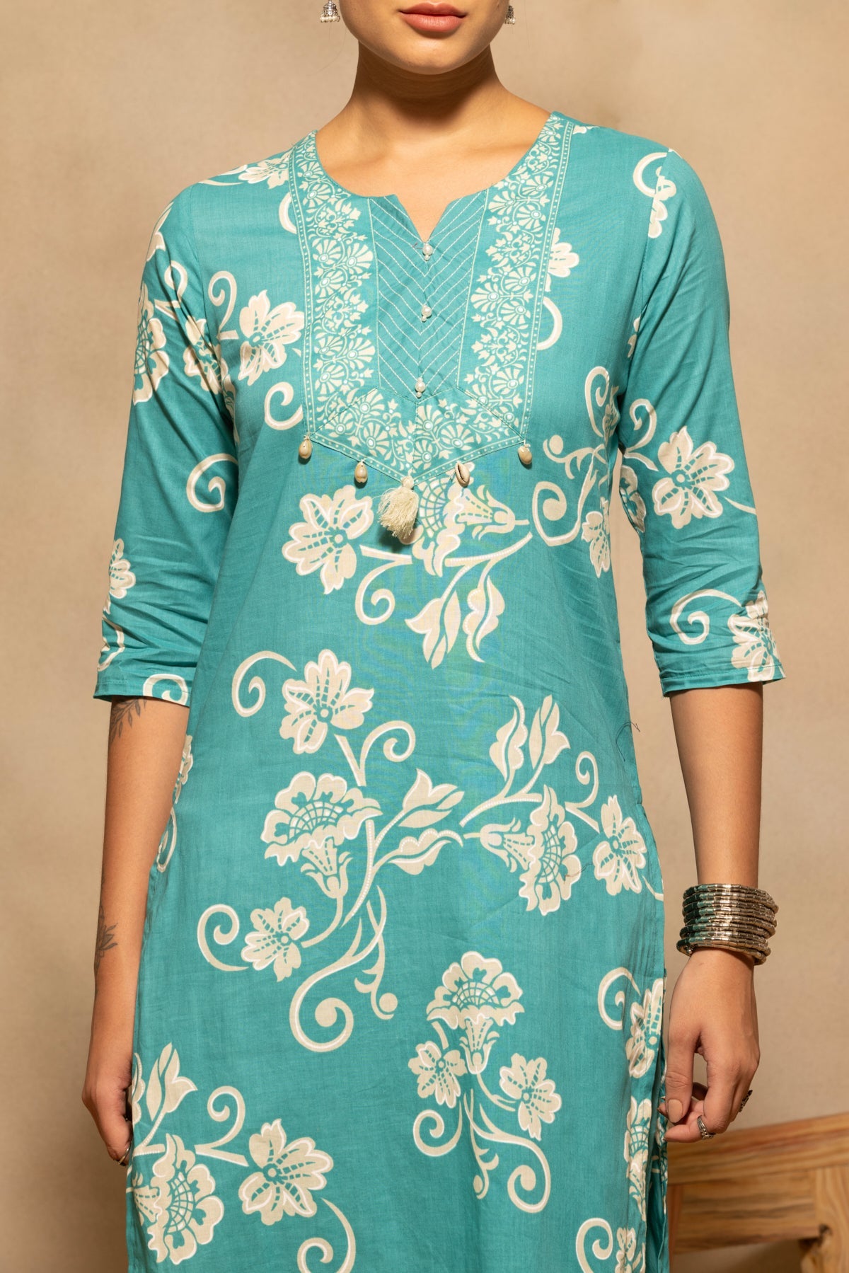 Green Floral Printed Kurta 3 Pcs Set