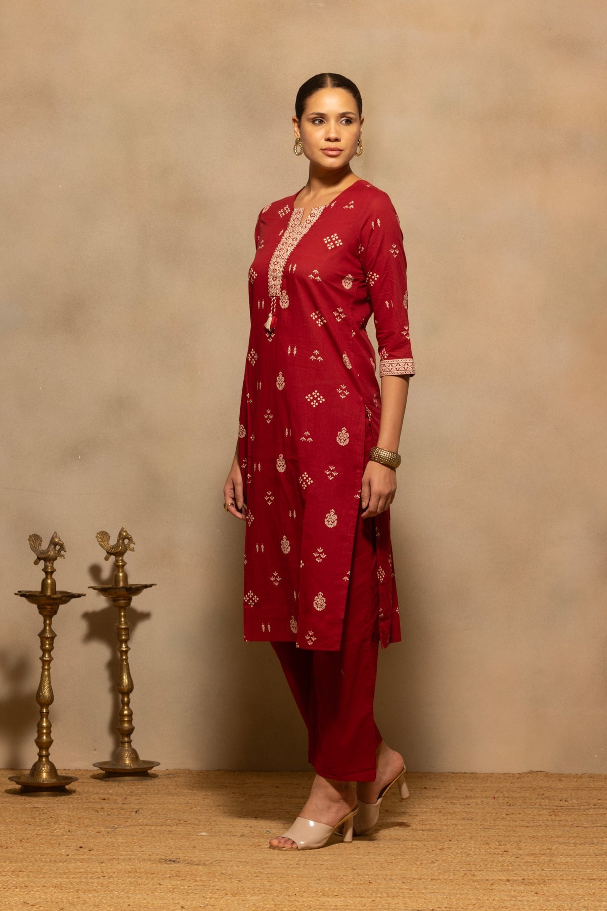 Maroon Printed Kurta 3 Pcs Set