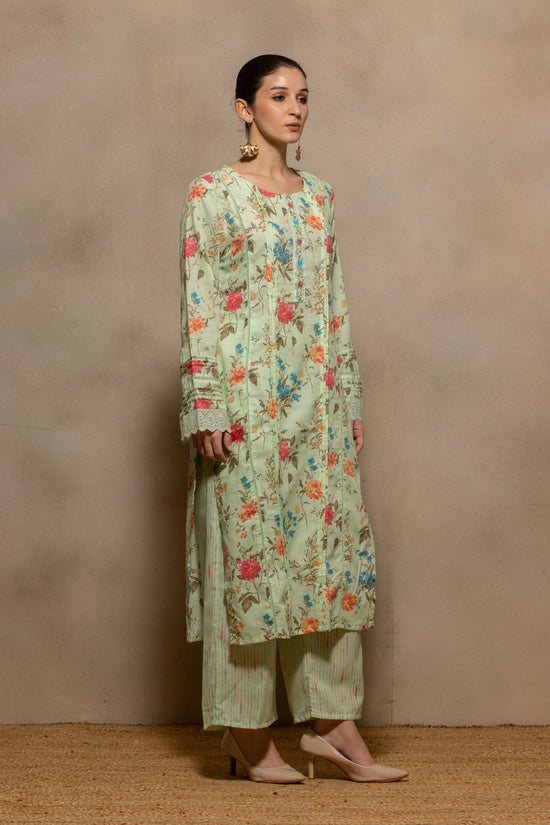 Green Printed Pintex Kurta 3 Pcs Set