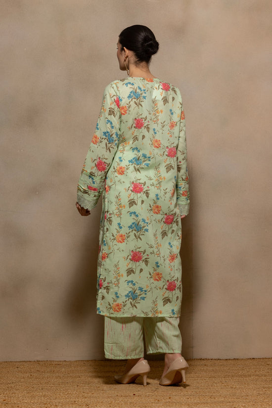 Green Printed Pintex Kurta 3 Pcs Set