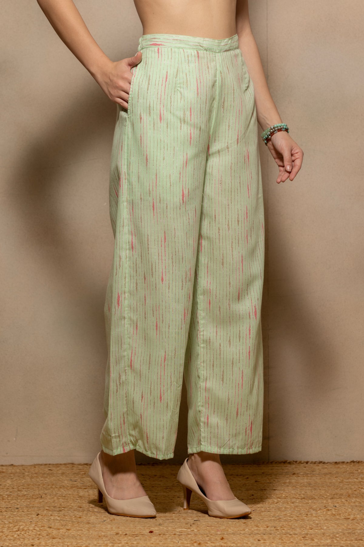 Green Printed Pintex Kurta 3 Pcs Set