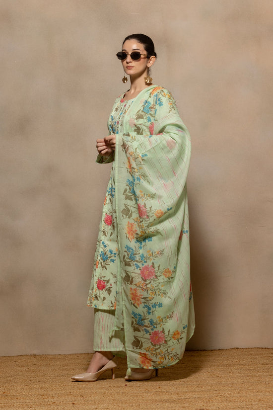 Green Printed Pintex Kurta 3 Pcs Set