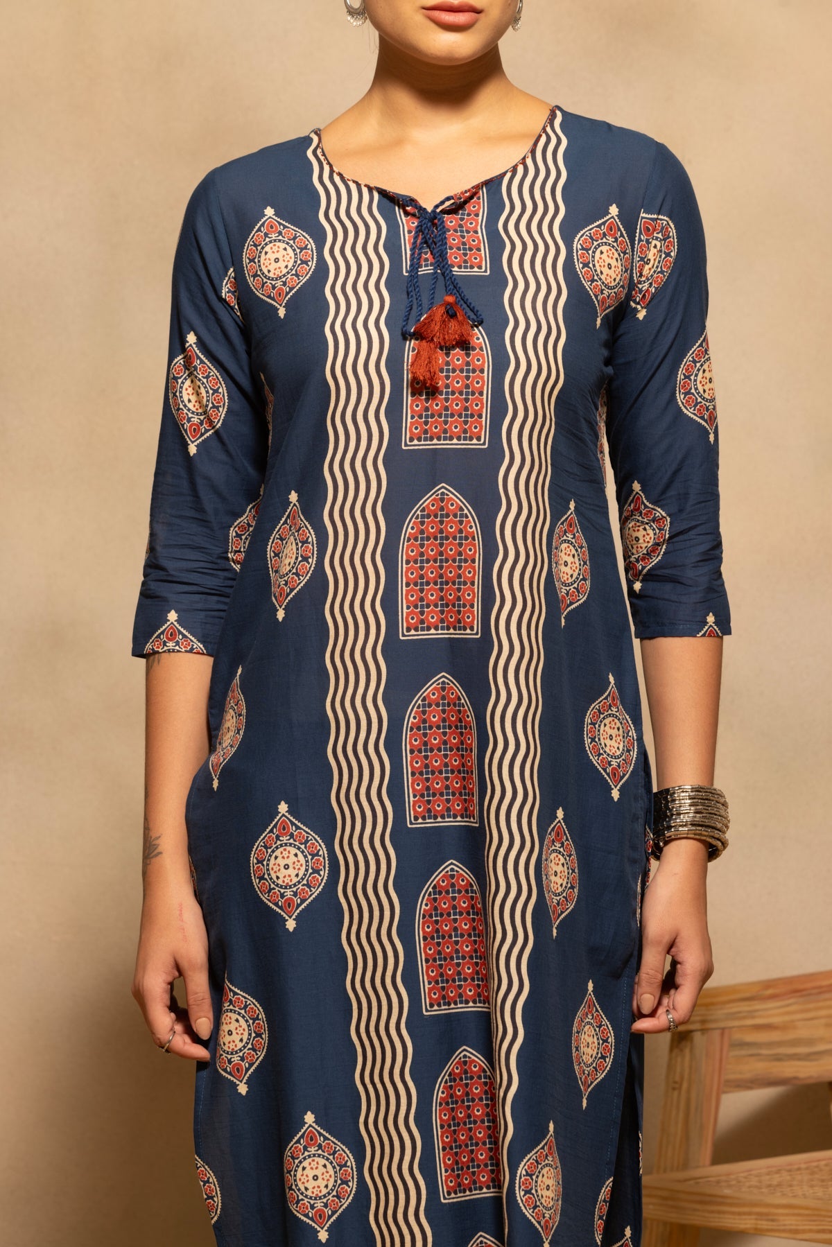 Blue Abstract Printed Kurta 3 Pcs Set