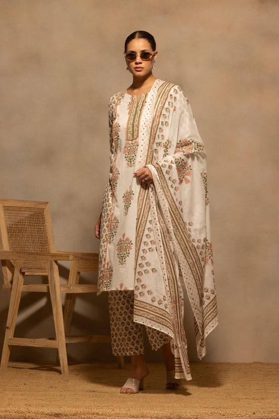 Cream Floral Printed Kurta 3 Pcs Set
