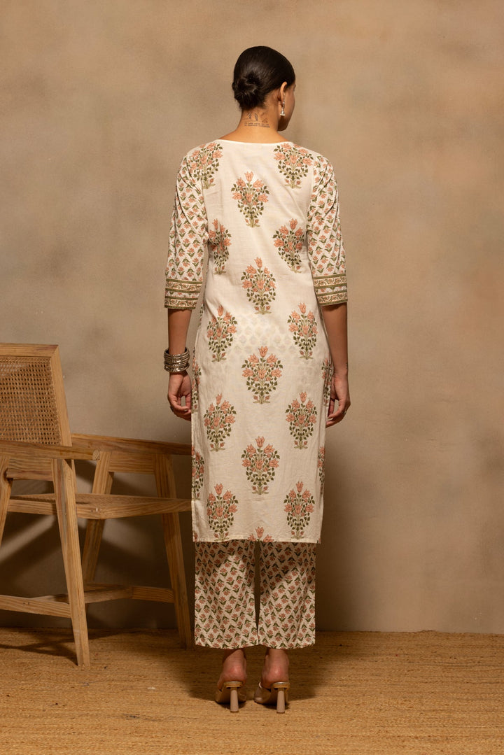 Cream Floral Printed Kurta 3 Pcs Set