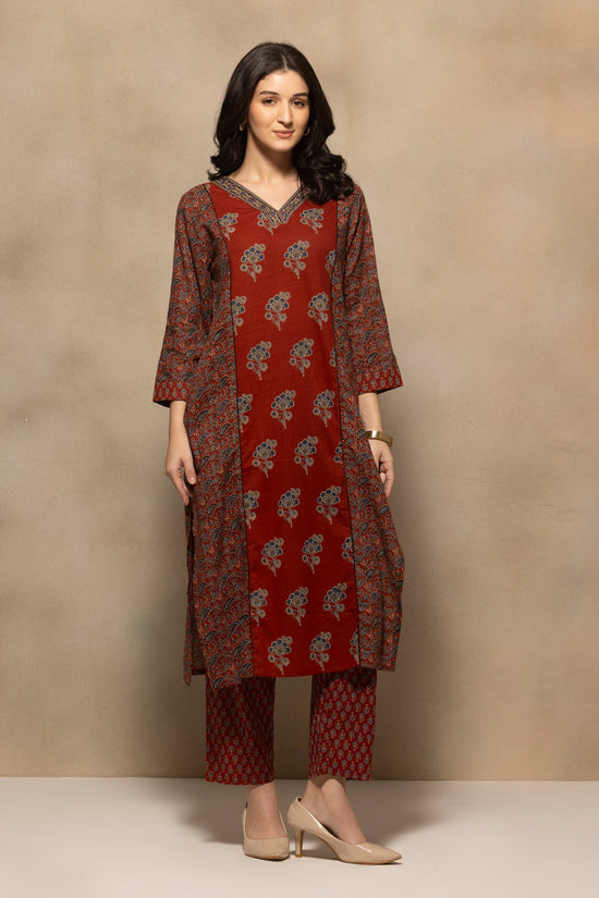 Rust Floral Printed Kurta 3 Pcs Set