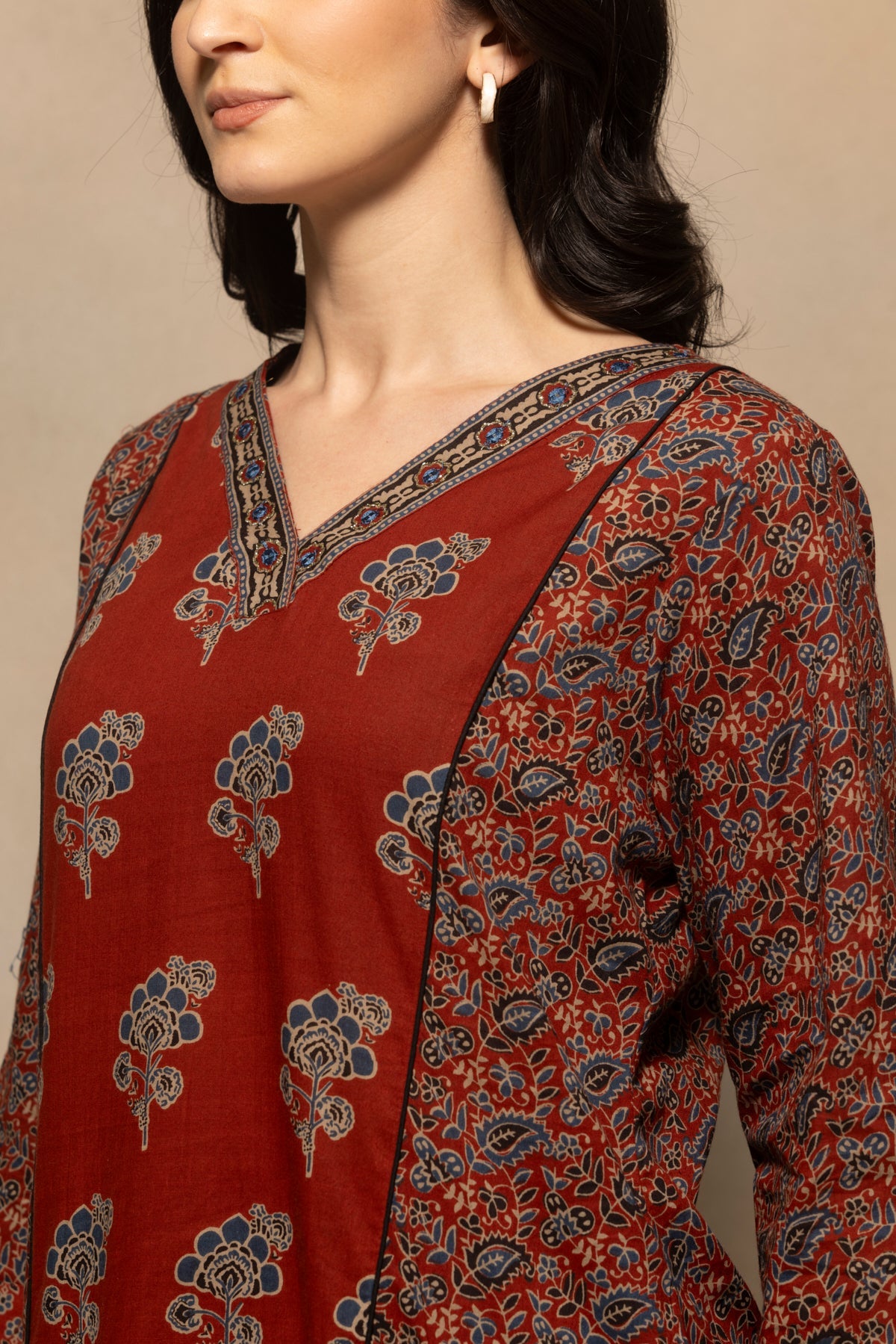 Rust Floral Printed Kurta 3 Pcs Set
