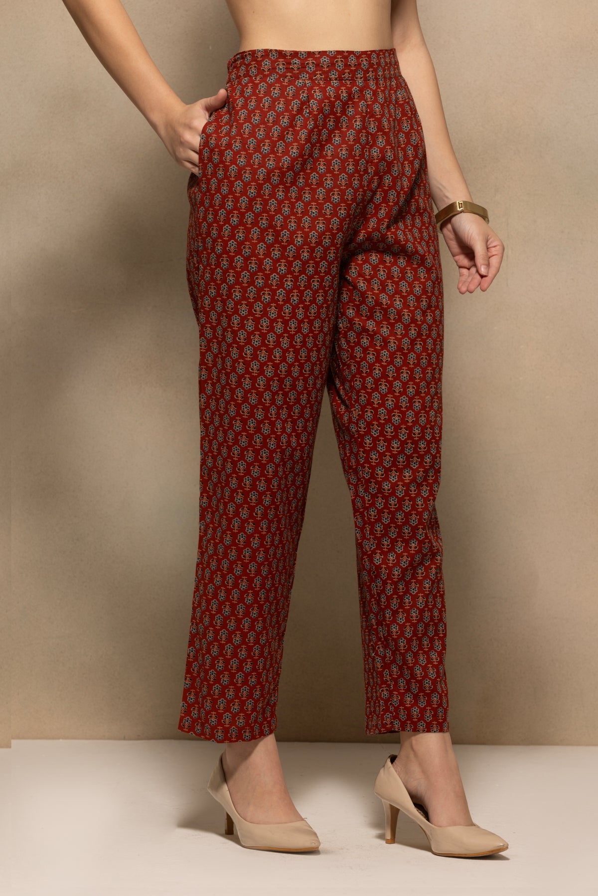 Rust Floral Printed Kurta 3 Pcs Set