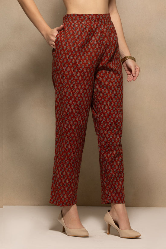 Rust Floral Printed Kurta 3 Pcs Set
