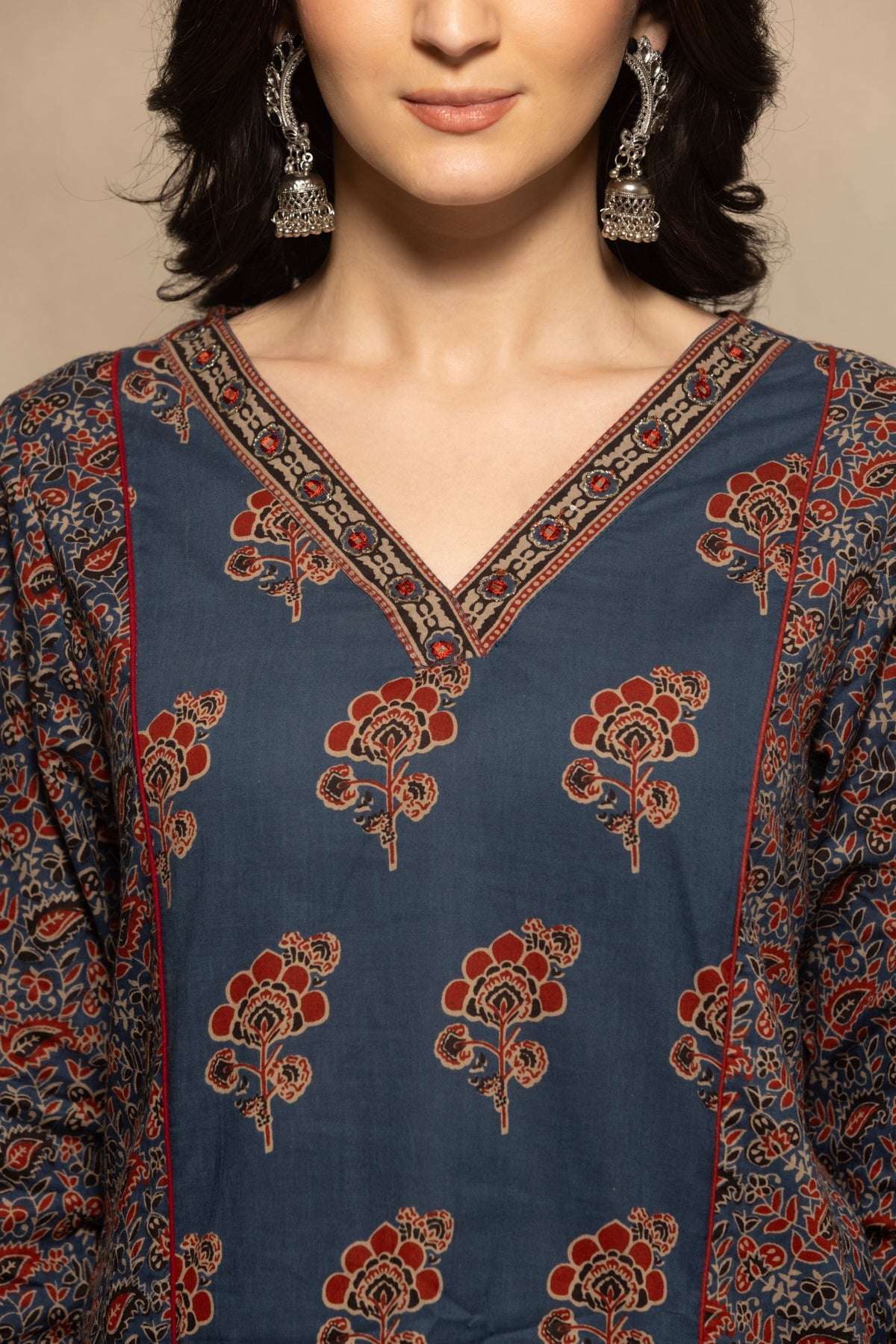 Blue Floral Printed Kurta 3 Pcs Set