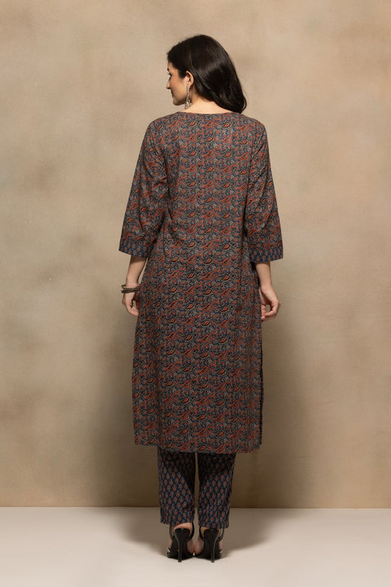 Blue Floral Printed Kurta 3 Pcs Set