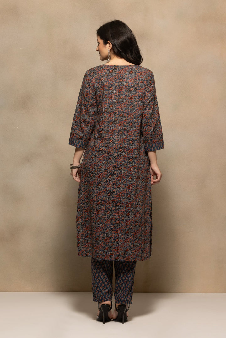 Blue Floral Printed Kurta 3 Pcs Set