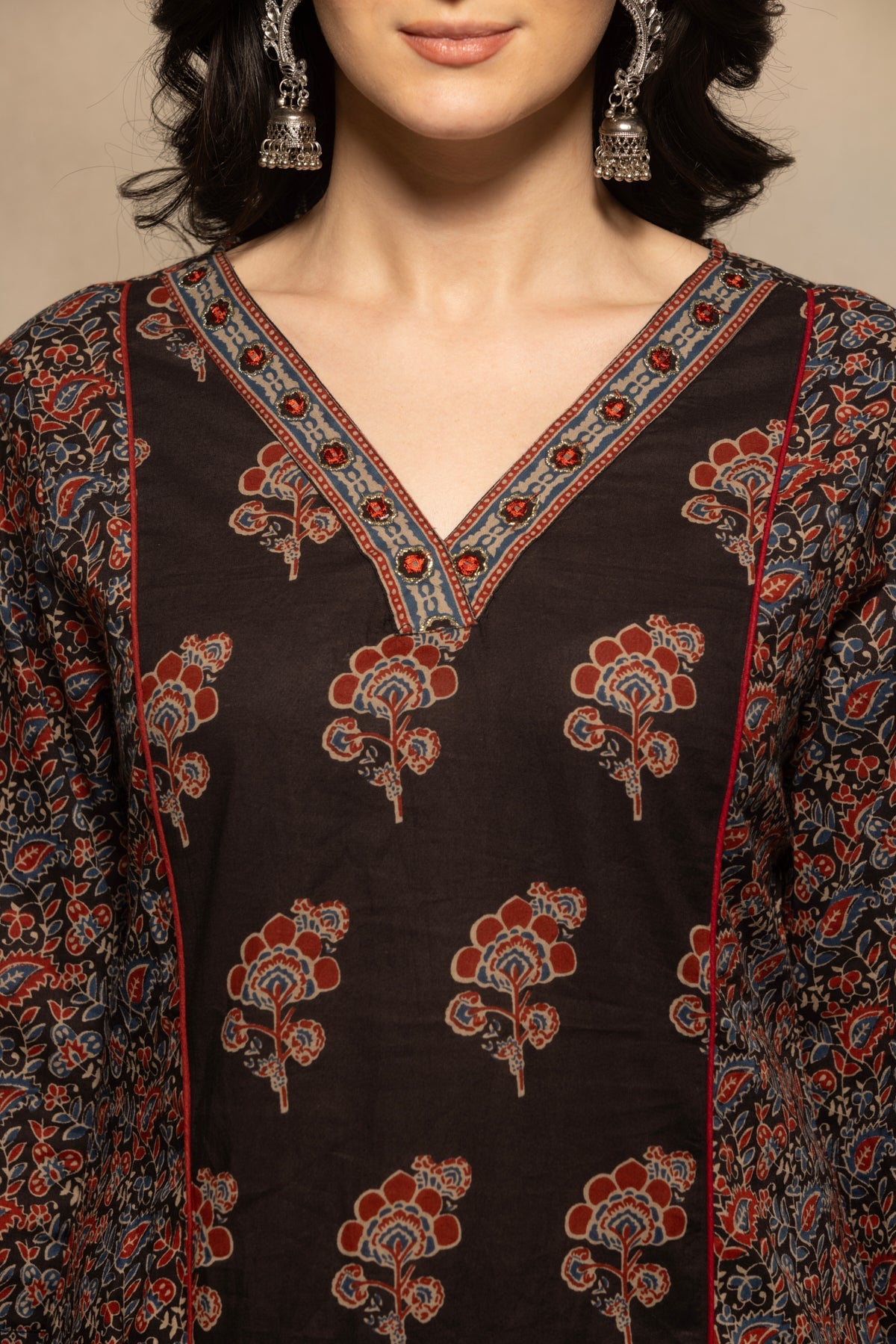 Black Floral Printed Kurta 3 Pcs Set