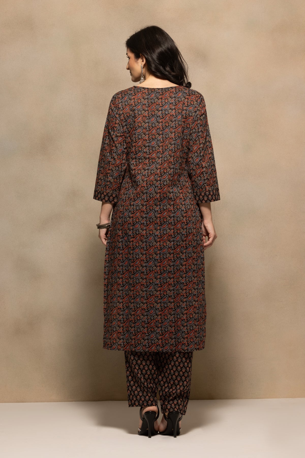 Black Floral Printed Kurta 3 Pcs Set
