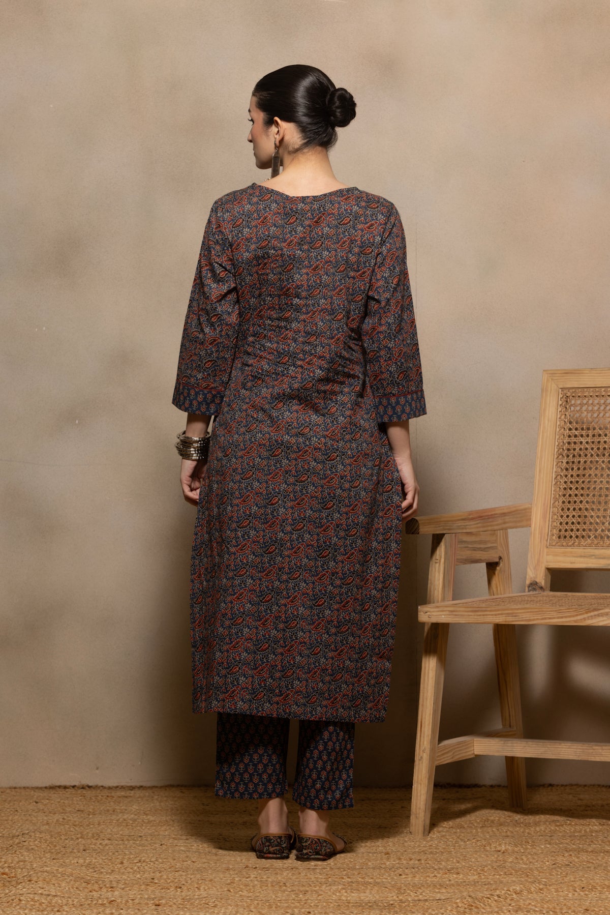Blue Floral Printed Kurta 3 Pcs Set
