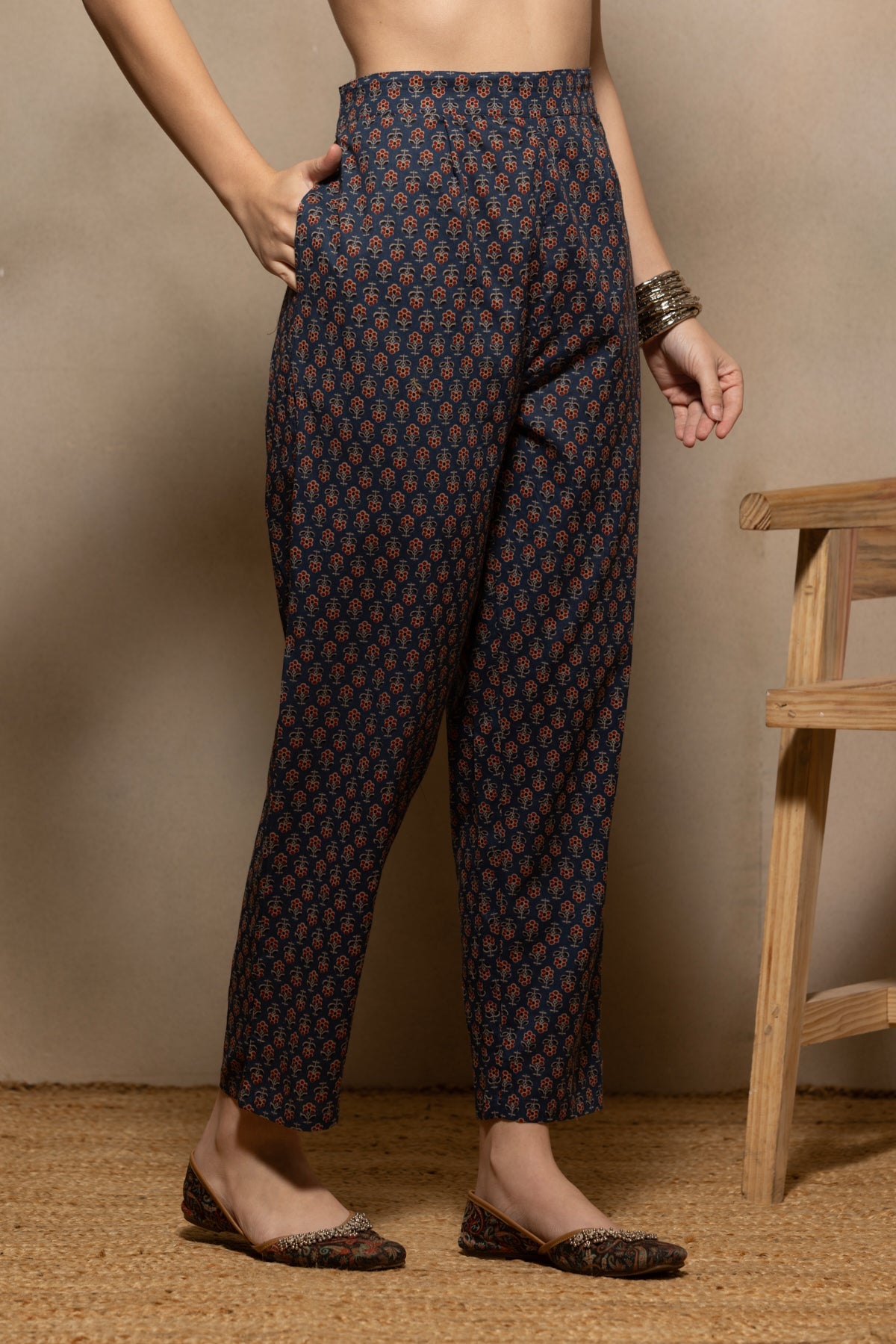 Blue Floral Printed Kurta 3 Pcs Set
