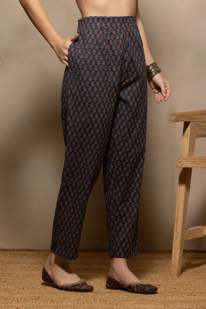 Blue Floral Printed Kurta 3 Pcs Set