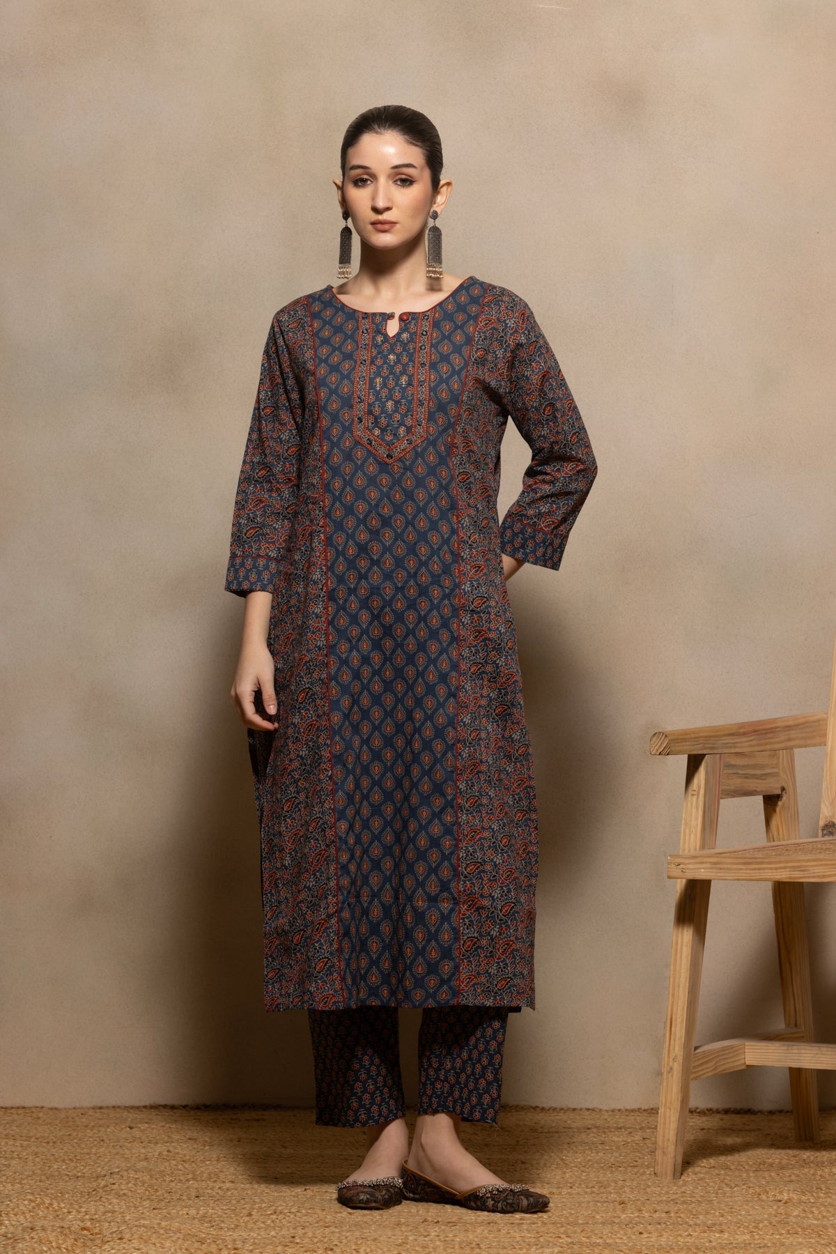 Blue Floral Printed Kurta 3 Pcs Set