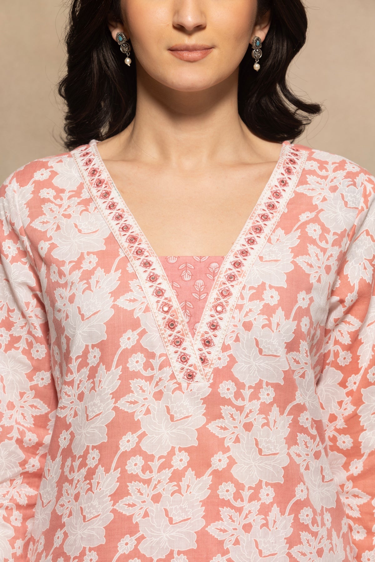 Pink Floral Printed Kurta 3 Pcs Set
