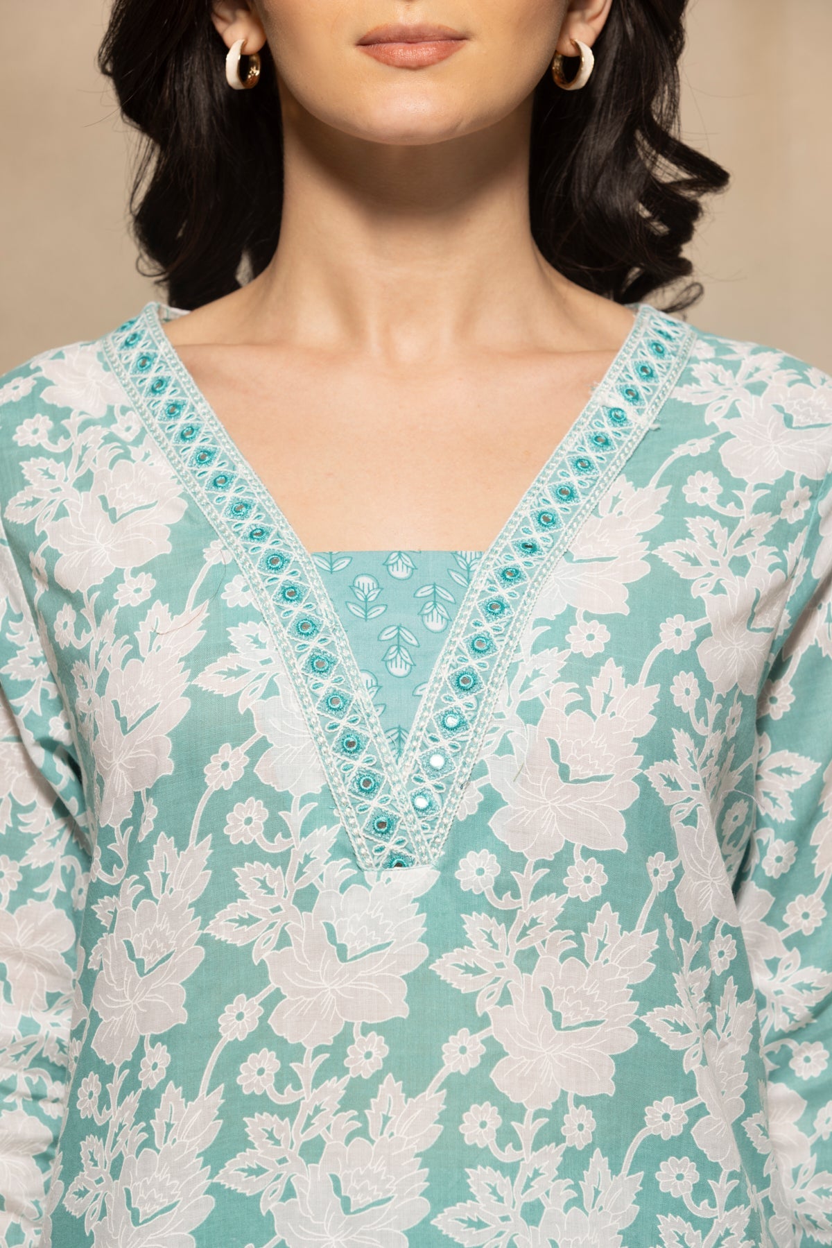 Green Floral Printed Kurta 3 Pcs Set