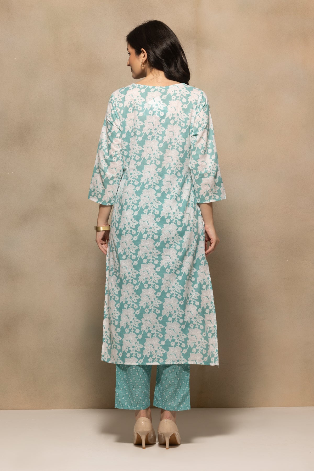Green Floral Printed Kurta 3 Pcs Set