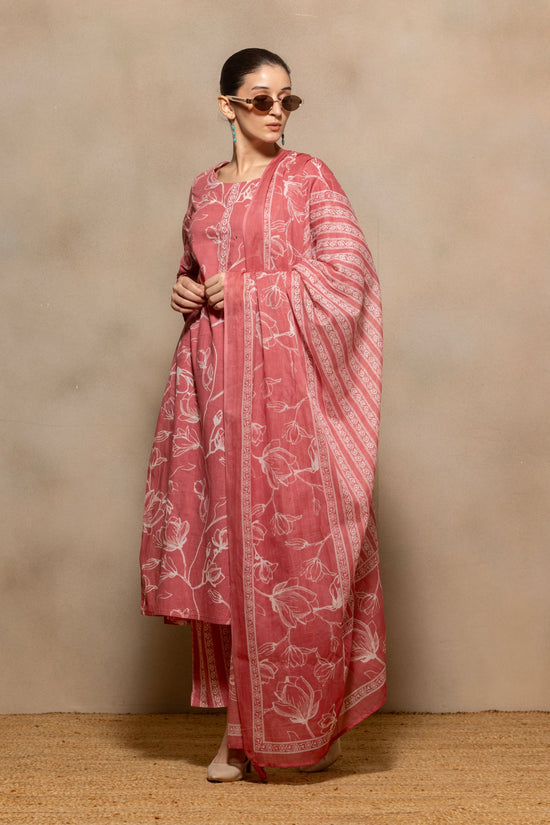 Pink Floral Printed Kurta 3 Pcs Set