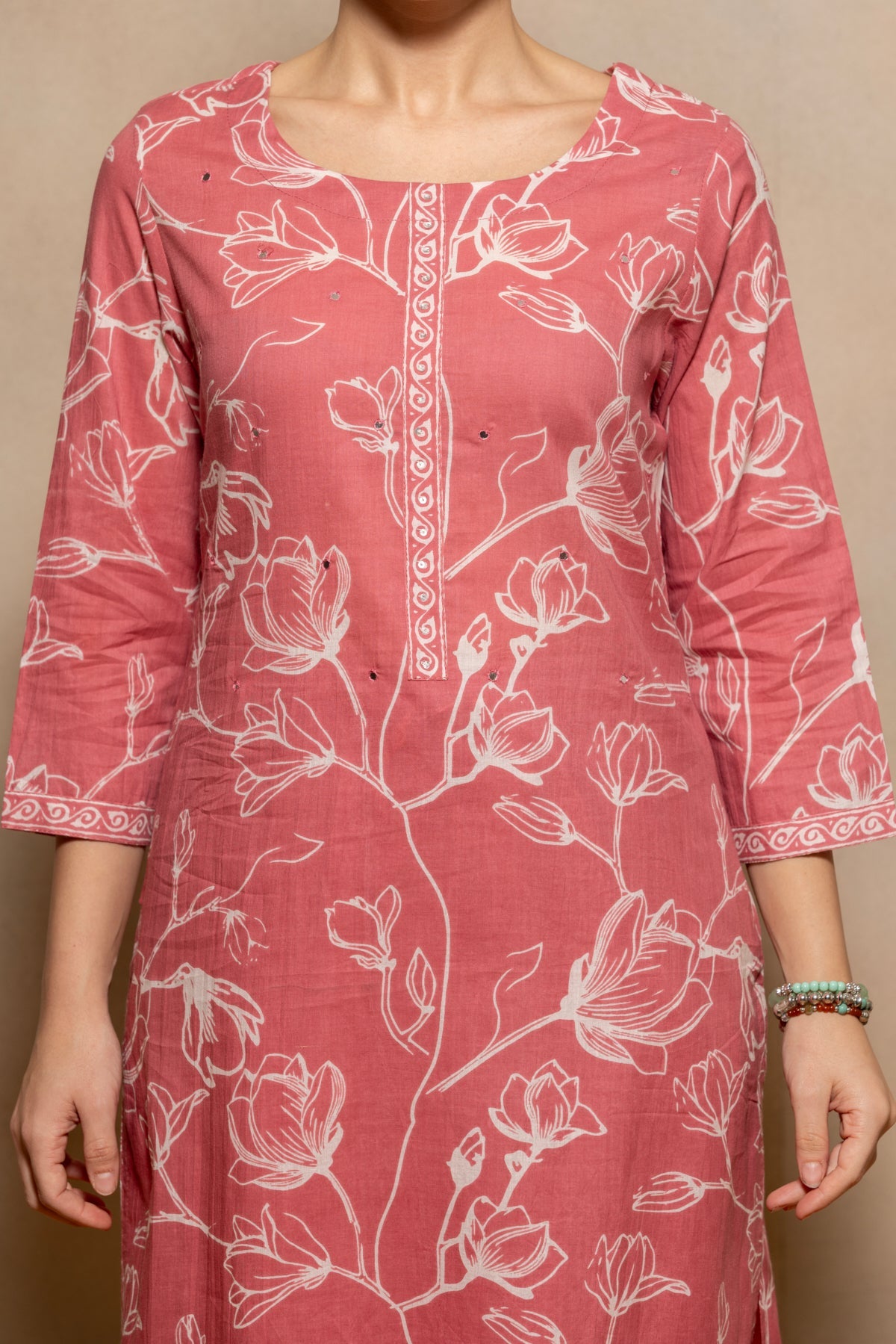 Pink Floral Printed Kurta 3 Pcs Set