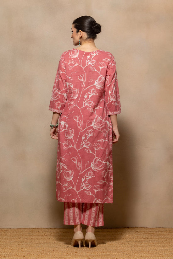 Pink Floral Printed Kurta 3 Pcs Set
