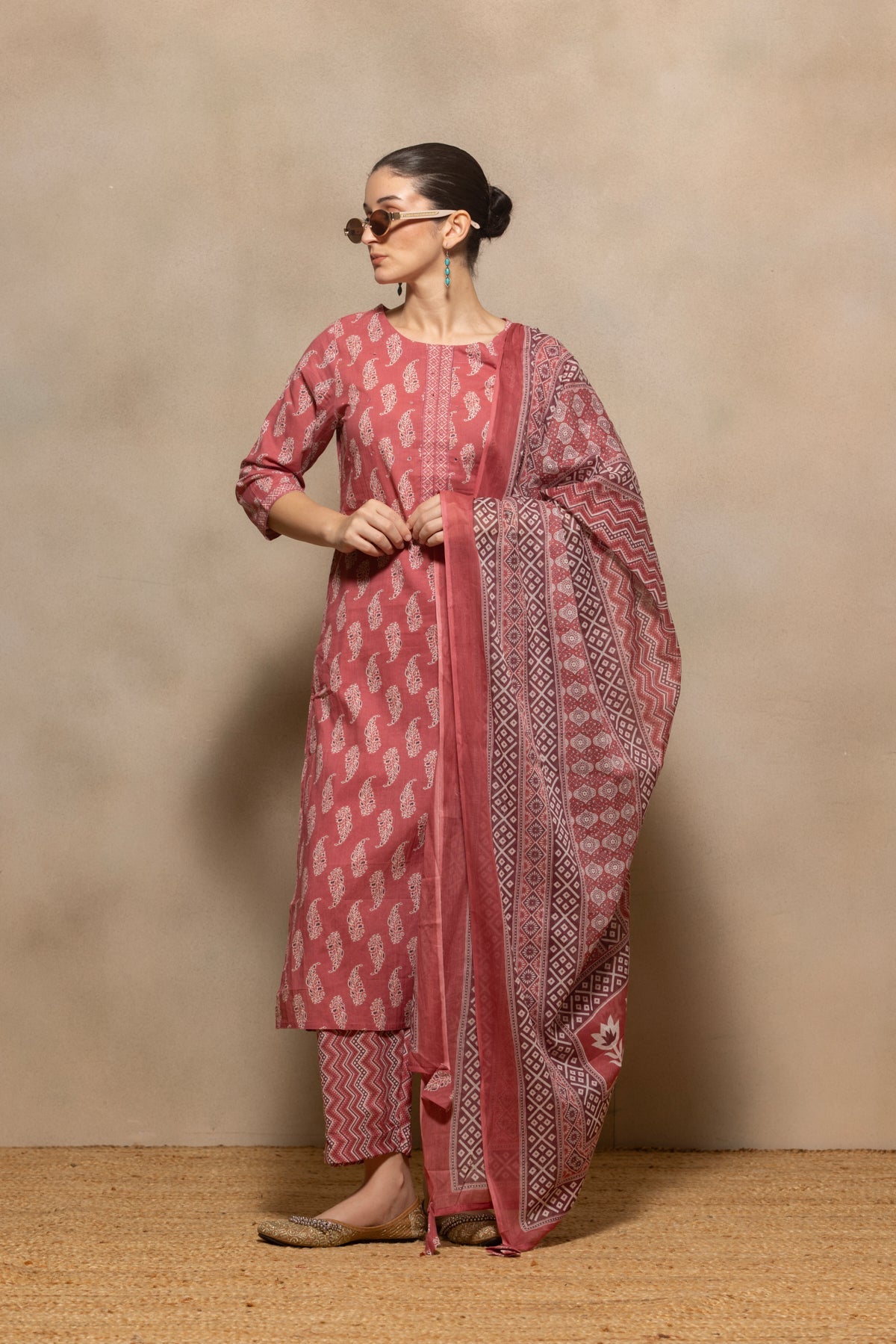 Pink Printed Kurta 3 Pcs Set