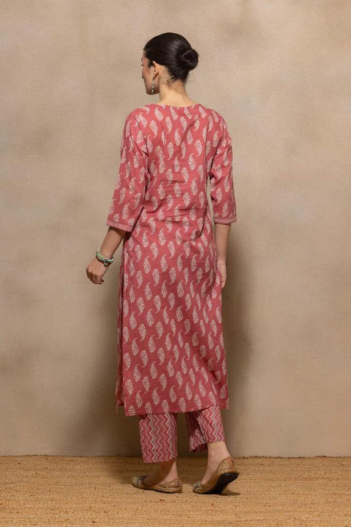 Pink Printed Kurta 3 Pcs Set