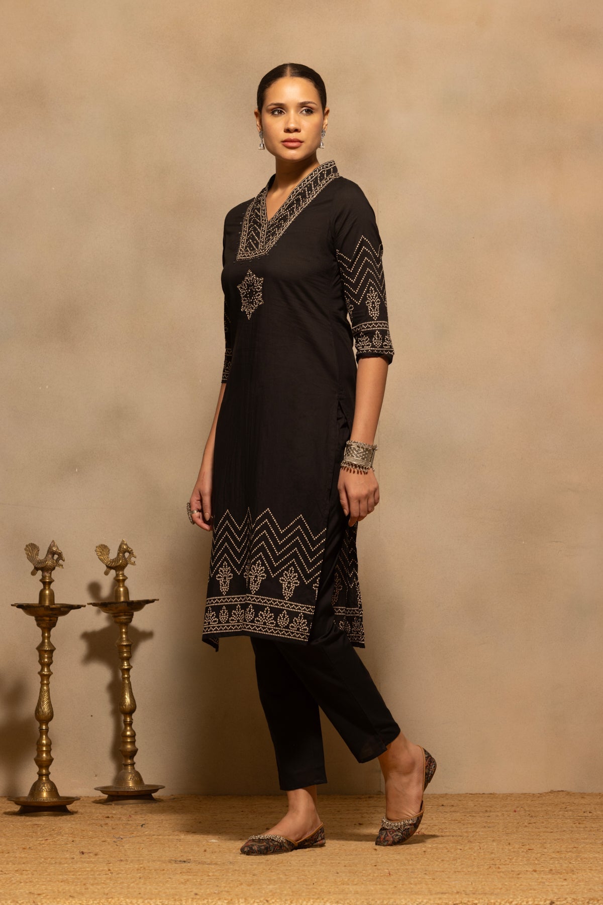 Black Bandhani Printed Kurta 3 Pcs Set