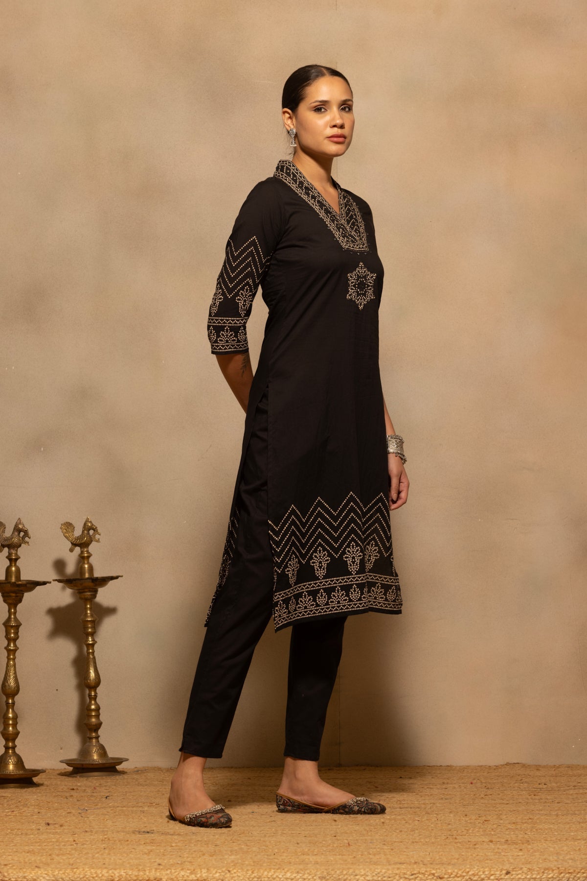 Black Bandhani Printed Kurta 3 Pcs Set