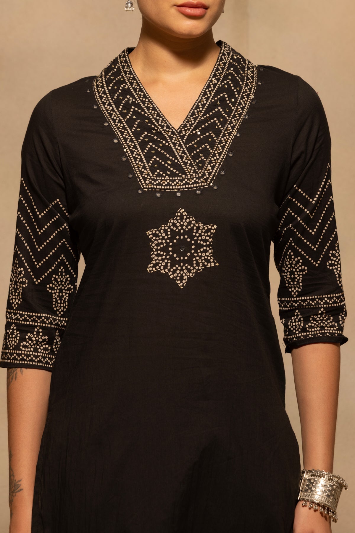 Black Bandhani Printed Kurta 3 Pcs Set