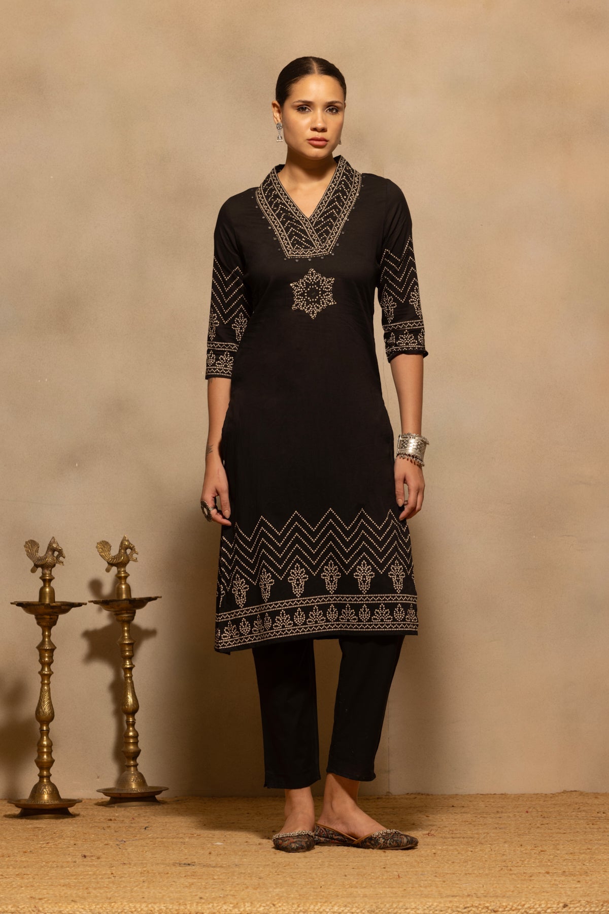 Black Bandhani Printed Kurta 3 Pcs Set