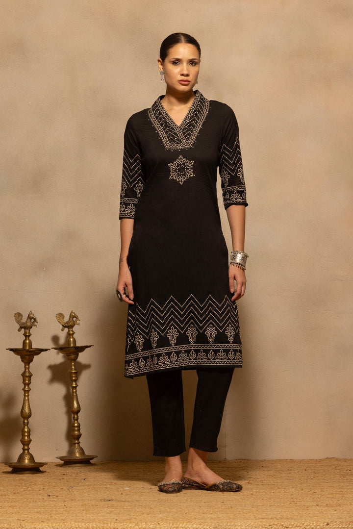 Black Bandhani Printed Kurta 3 Pcs Set