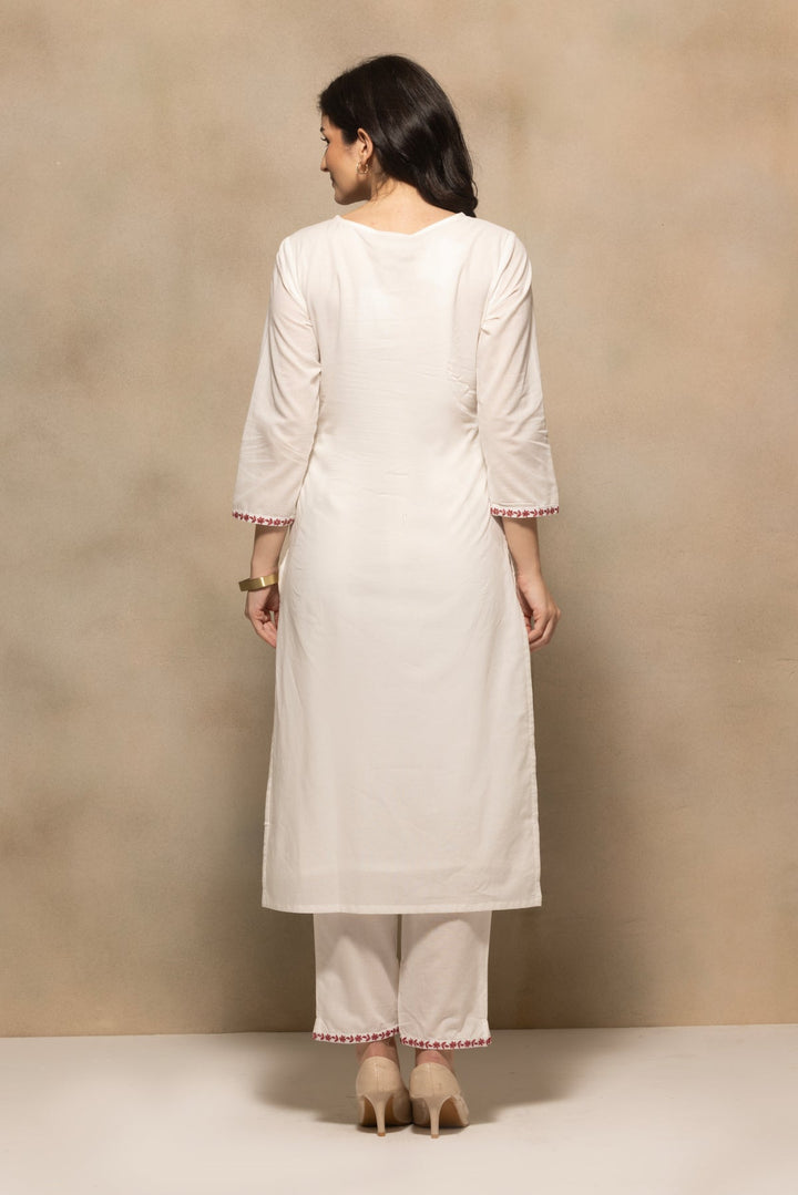 Cream Embroidered Sequenced Kurta 3 Pcs Set