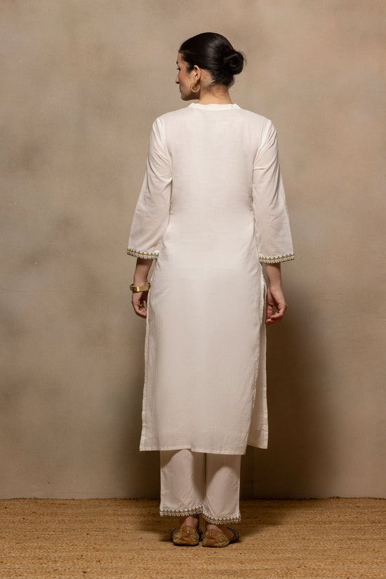 Cream Embroidered Sequenced Kurta 3 Pcs Set