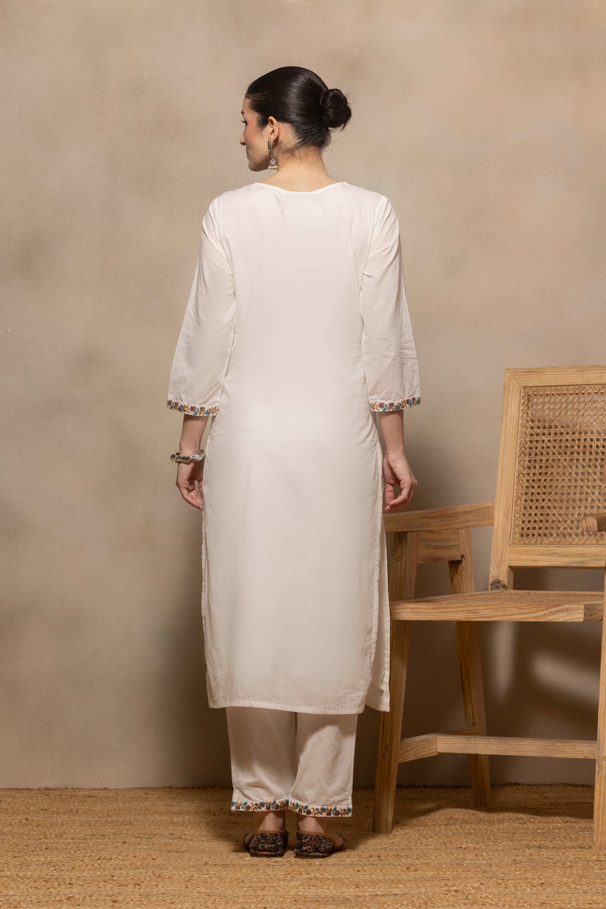 Cream Embroidered Kurta 3 Pcs Set